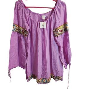 NWT OndadeMar M/L Lilac 100% Cotton Sequin Detail Resort wear